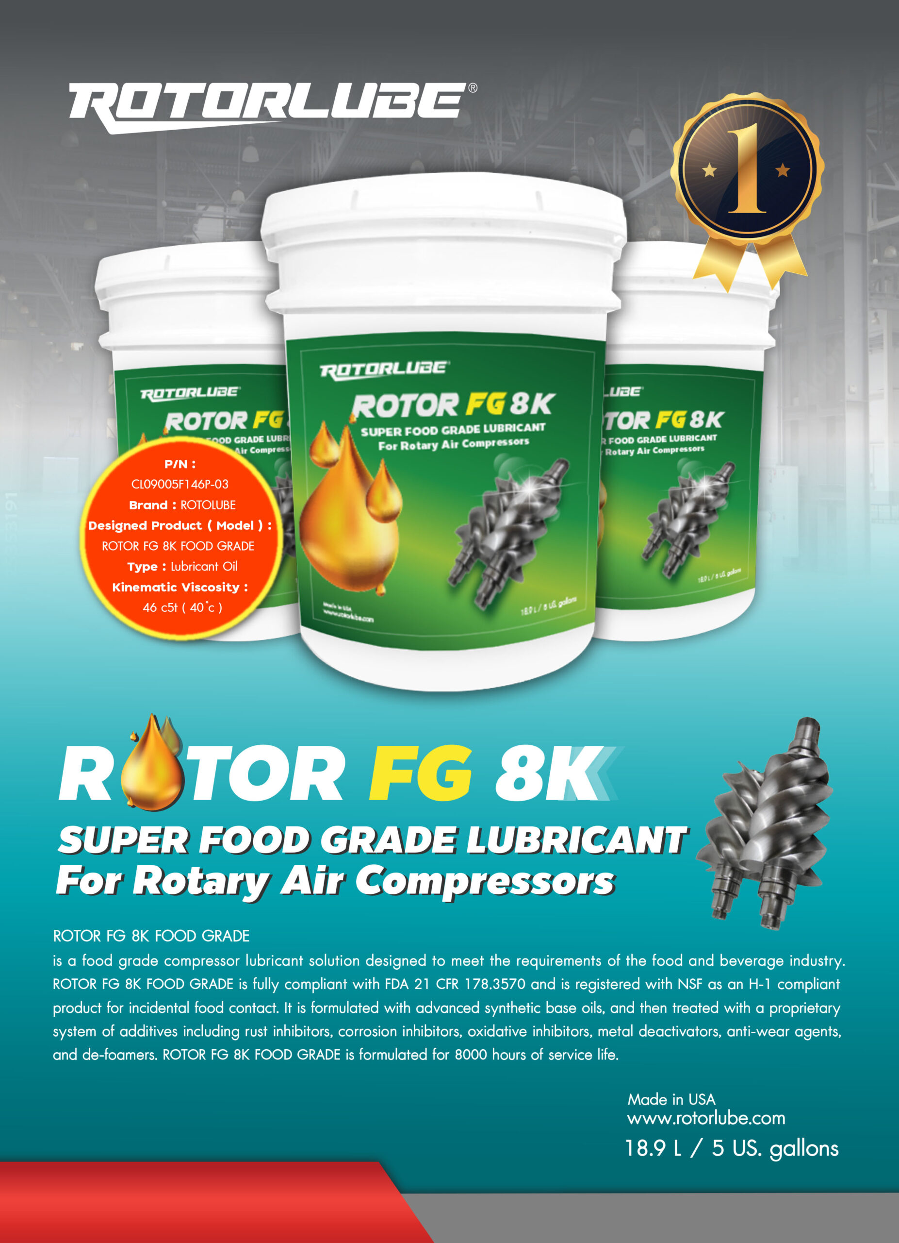 น้ำมัน ROTOR FG 8K SUPER FOOD GRADE LUBRICANT For Rotary Air compressors
